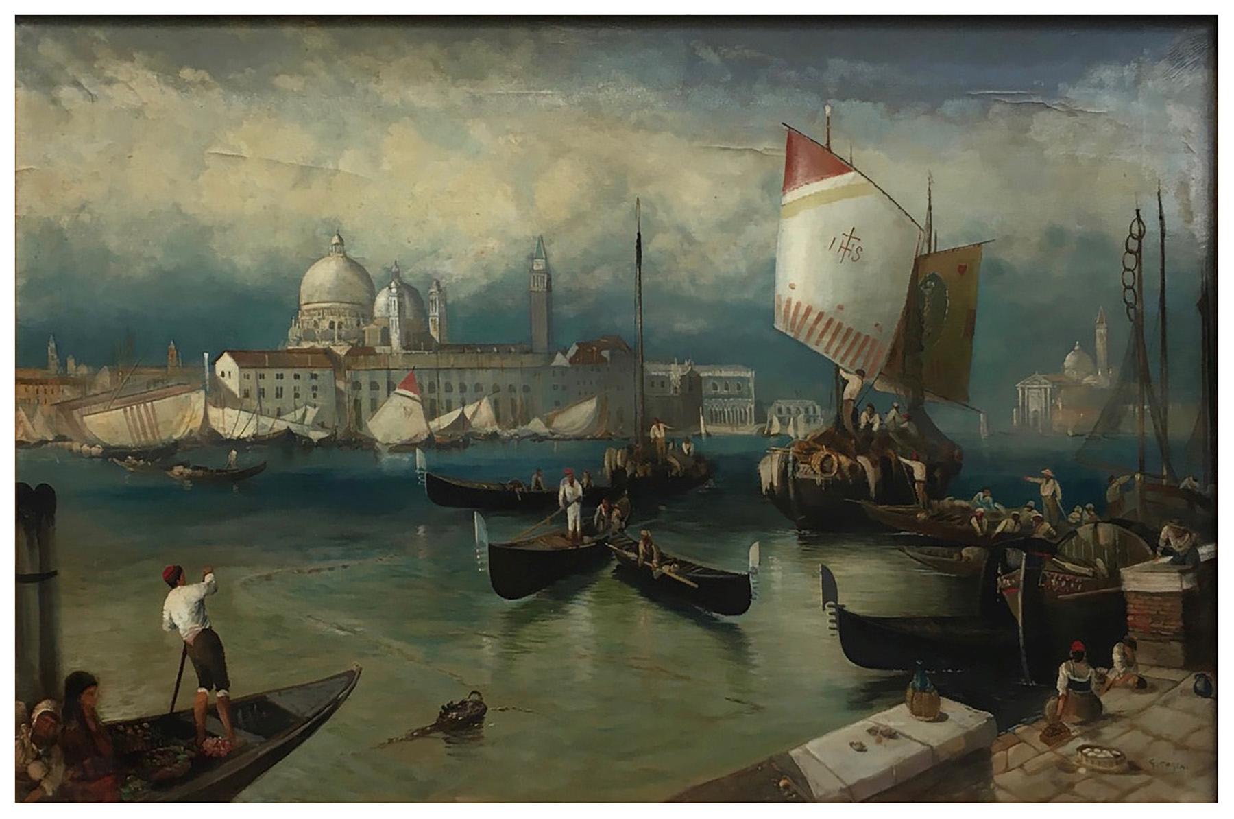 VENICE - À la manière de Canaletto - Peinture à l'huile sur toile - Paysage italien - Painting de Giancarlo Gorini
