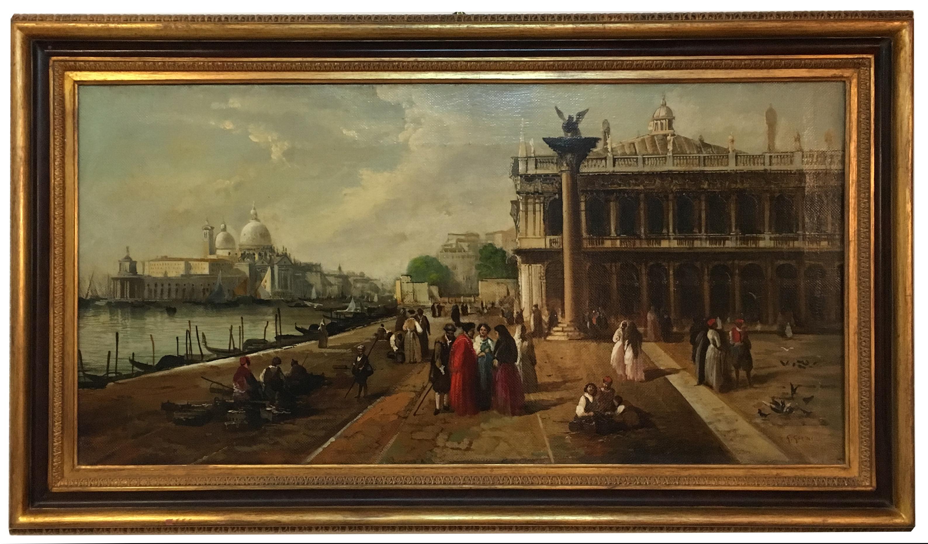 Venice - Giancarlo Gorini Italia 2002 - Oil on canvas cm.50x100 
Gold leaf gilded  wooden frameavailable on request

Giancarlo Gorini's canvas is an extraordinary work of Italian landscape painting. It is inspired by the painting 
