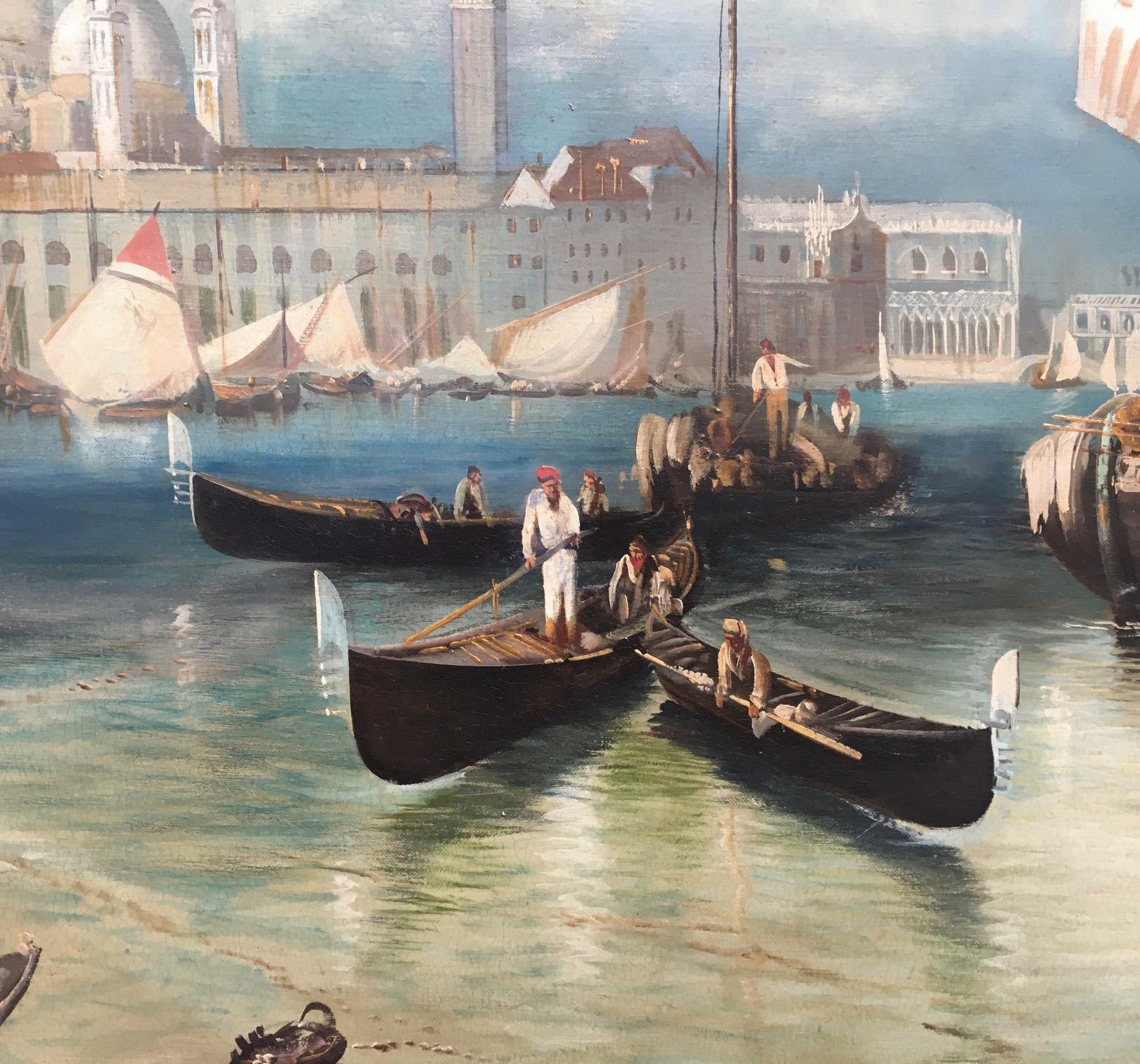VENICE - À la manière de Canaletto - Peinture à l'huile sur toile - Paysage italien - Marron Landscape Painting par Giancarlo Gorini
