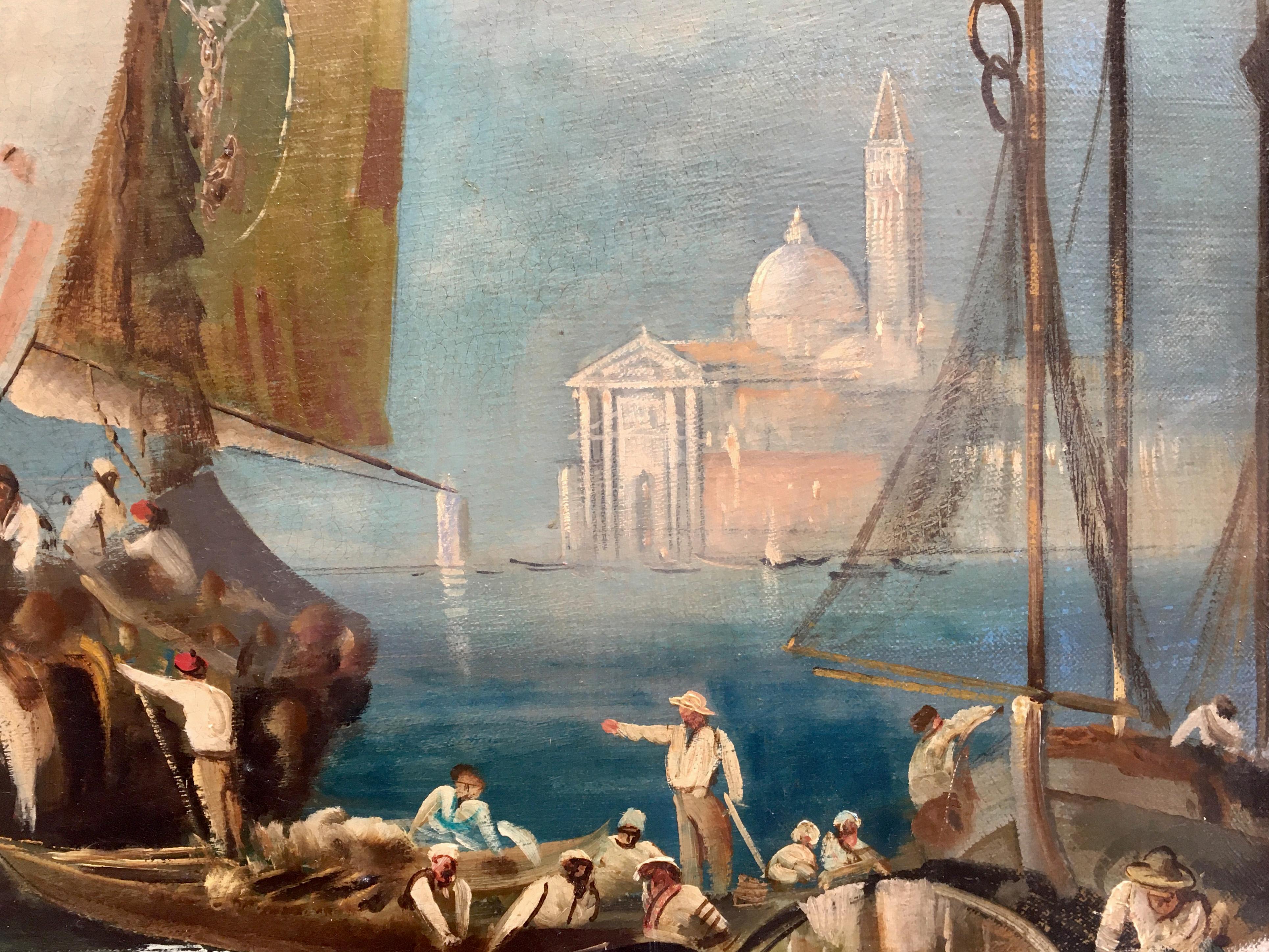 VENICE - À la manière de Canaletto - Peinture à l'huile sur toile - Paysage italien en vente 1