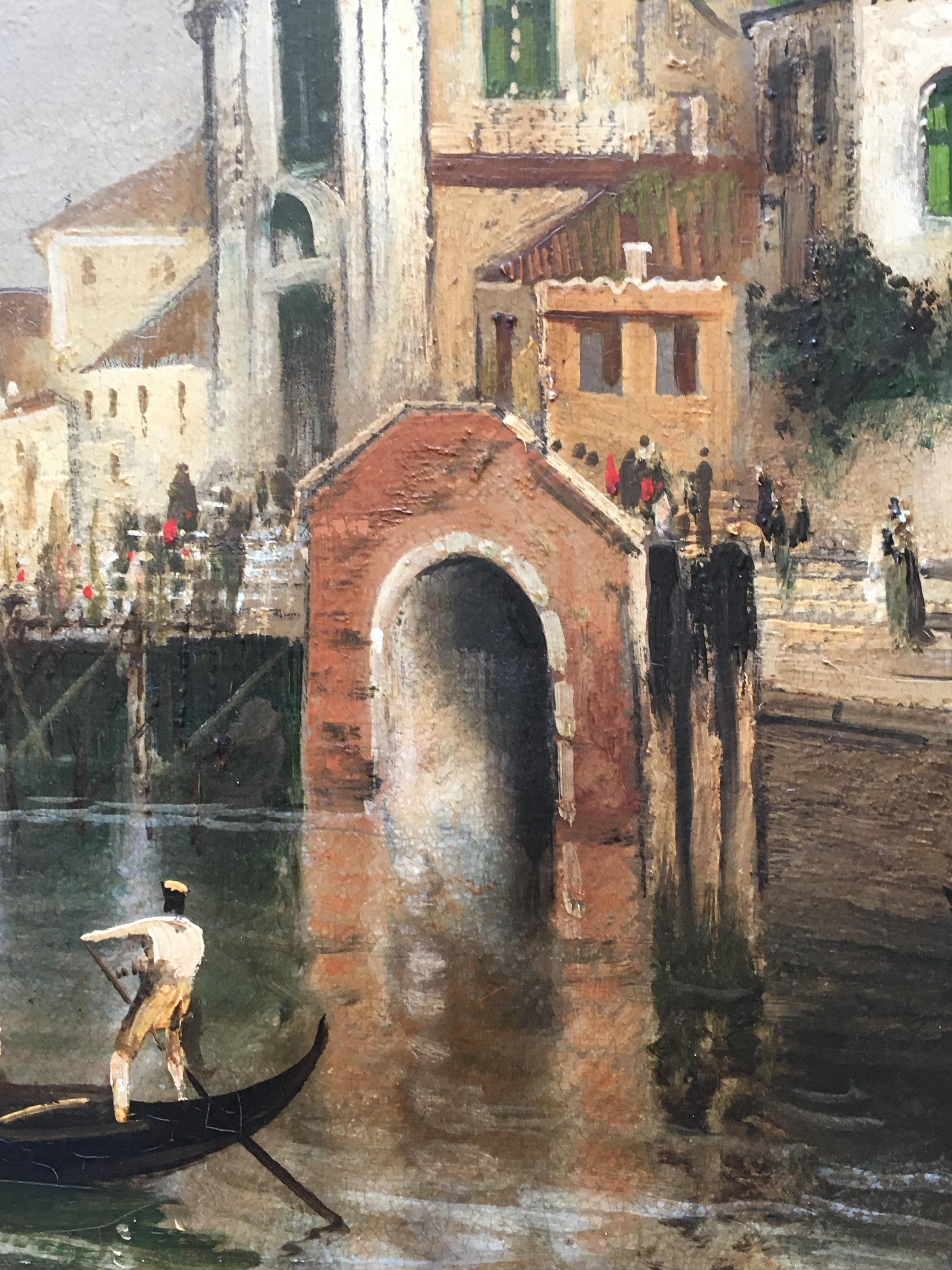 VENICE - Italian landscape oil on canvas oval  painting cm.40x70 by Giancarlo Gorini, Italy 2002.
Giancarlo Gorini's canvas is an extraordinary work of Italian landscape painting. It is inspired by the paintings of the great Maestro Giovanni Antonio