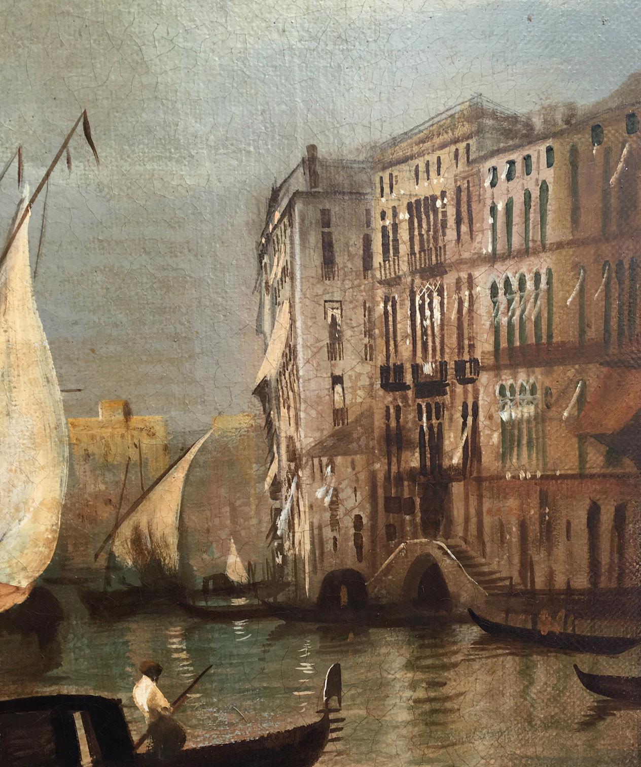 VENICE SAN GIORGIO ISLAND- In the Manner of Canaletto - Oil on Canvas Painting - Brown Landscape Painting by Giancarlo Gorini