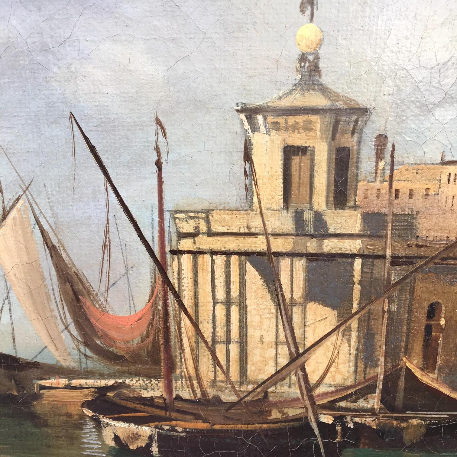 VENICE SAN GIORGIO ISLAND- In the Manner of Canaletto - Oil on Canvas Painting For Sale 2