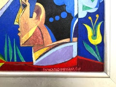 Cubist painting, art deco, modern geometric work "A Chance Encounter"