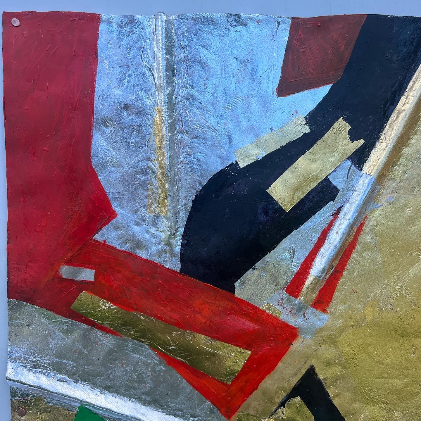 A rare abstract work by the indelible Giancarlo Impiglia. Oil, gold leaf, and silver leaf on lead, mounted on wood. 

Born in Rome, Impiglia moved to New York in the 70s, where he established a signature style on the shoulders of Futurism and