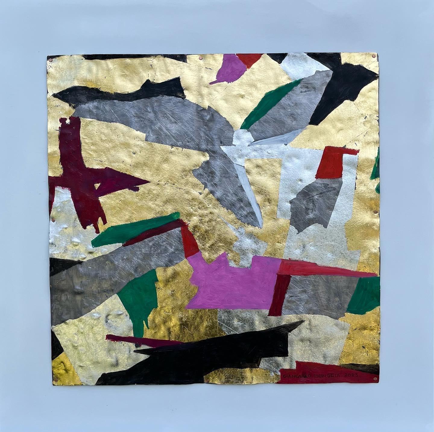 An incredible abstract work on lead by the indelible Giancarlo Impiglia. 

Born in Rome, Impiglia moved to New York in the 70s, where he established a signature style on the shoulders of Futurism and Cubism, his technical skill underpinning his