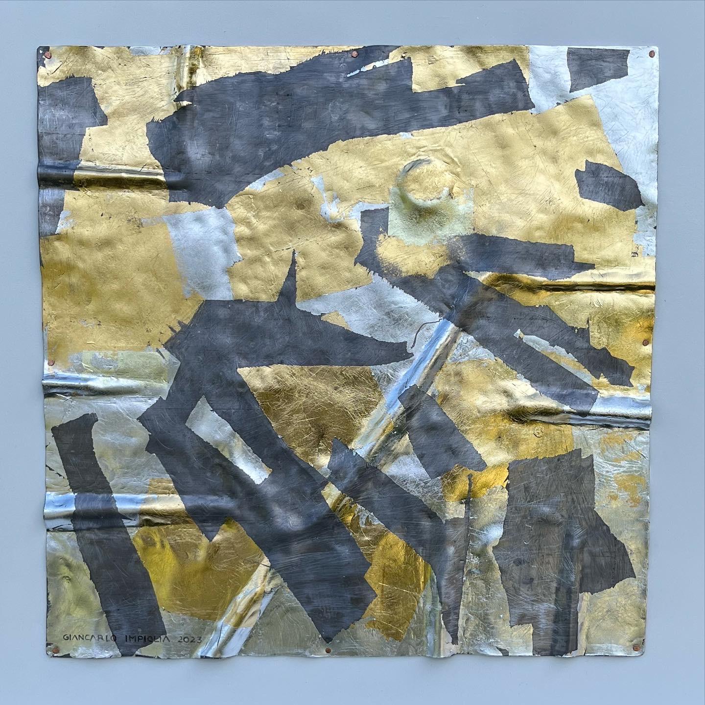 Giancarlo Impiglia Abstract Painting - Abstract, contemporary, gold leaf, silver work "Precious Metals II" arte povera