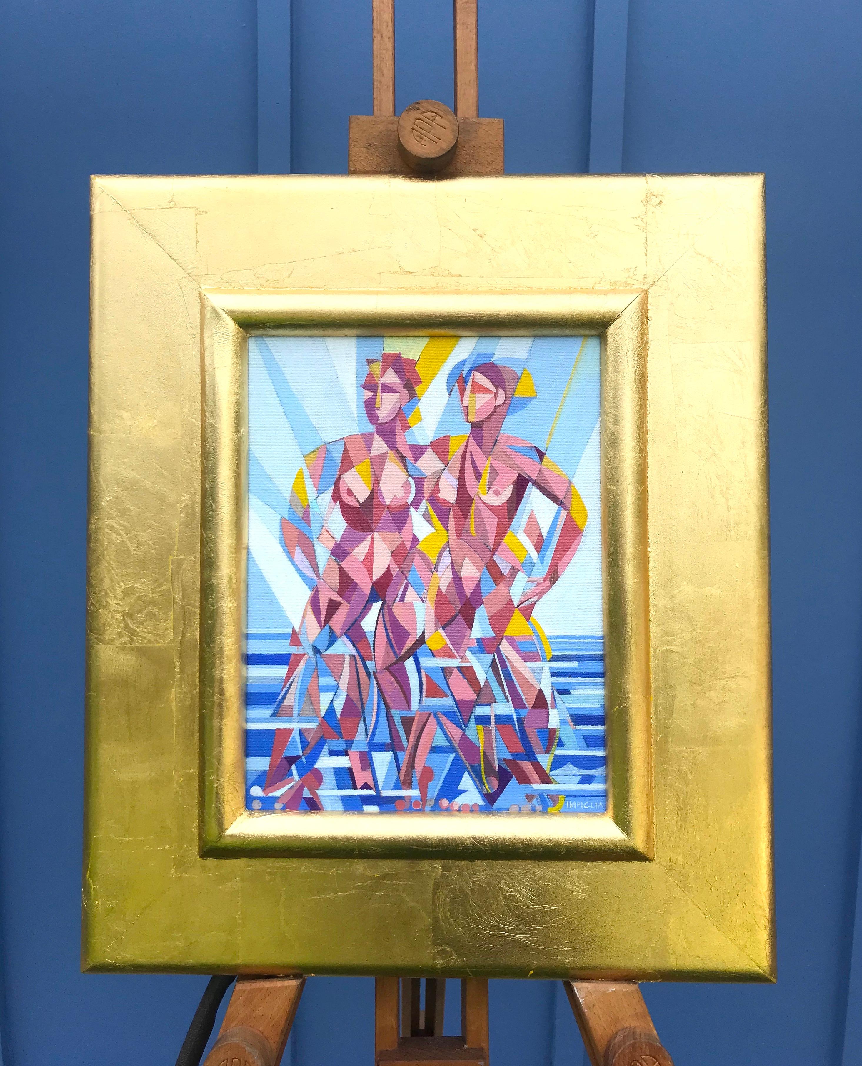 Cubist, figurative, contemporary oil painting Bathers - Painting by Giancarlo Impiglia