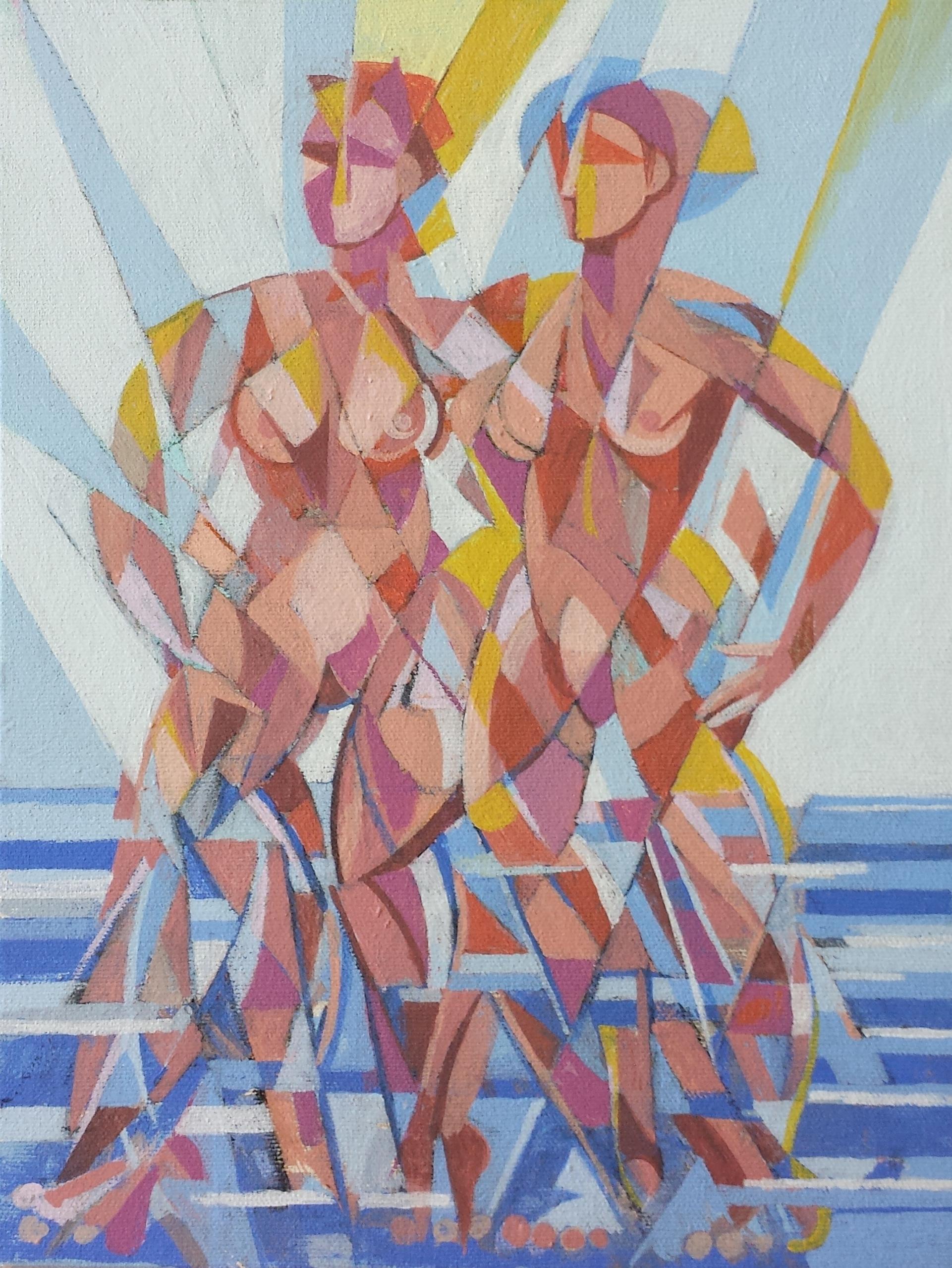 Cubist, figurative, contemporary oil painting Bathers