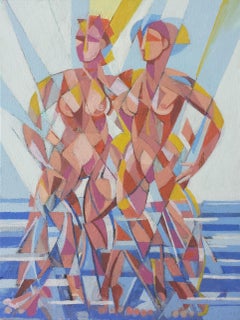 Cubist, figurative, contemporary oil painting Bathers