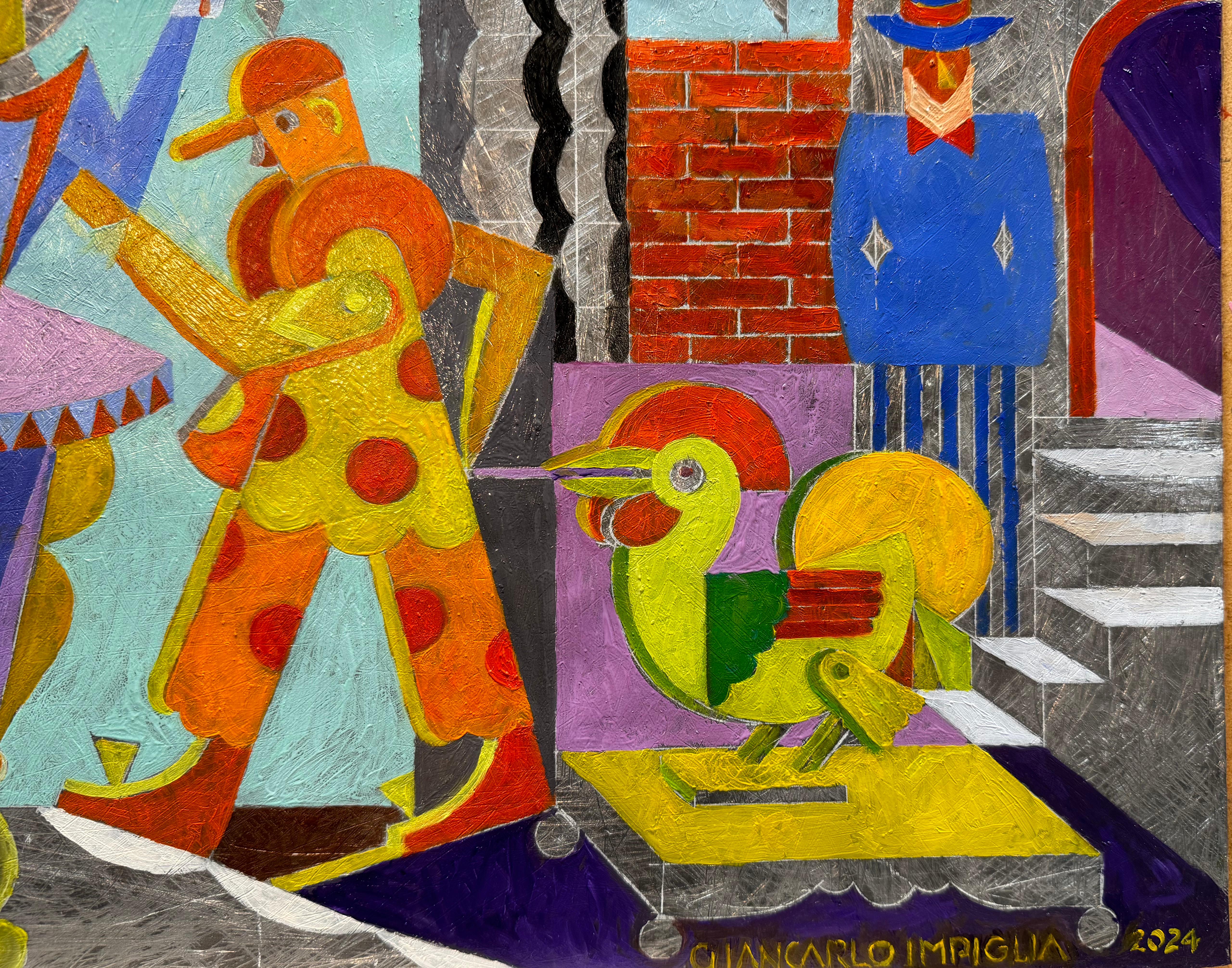 Una nueva obra del indeleble Giancarlo Impiglia, cuyo valor sólo puede aumentar. 

Nacido en Roma, Impiglia se trasladó a Nueva York en los años 70, donde estableció un estilo propio a hombros del Futurismo y el Cubismo, su destreza técnica