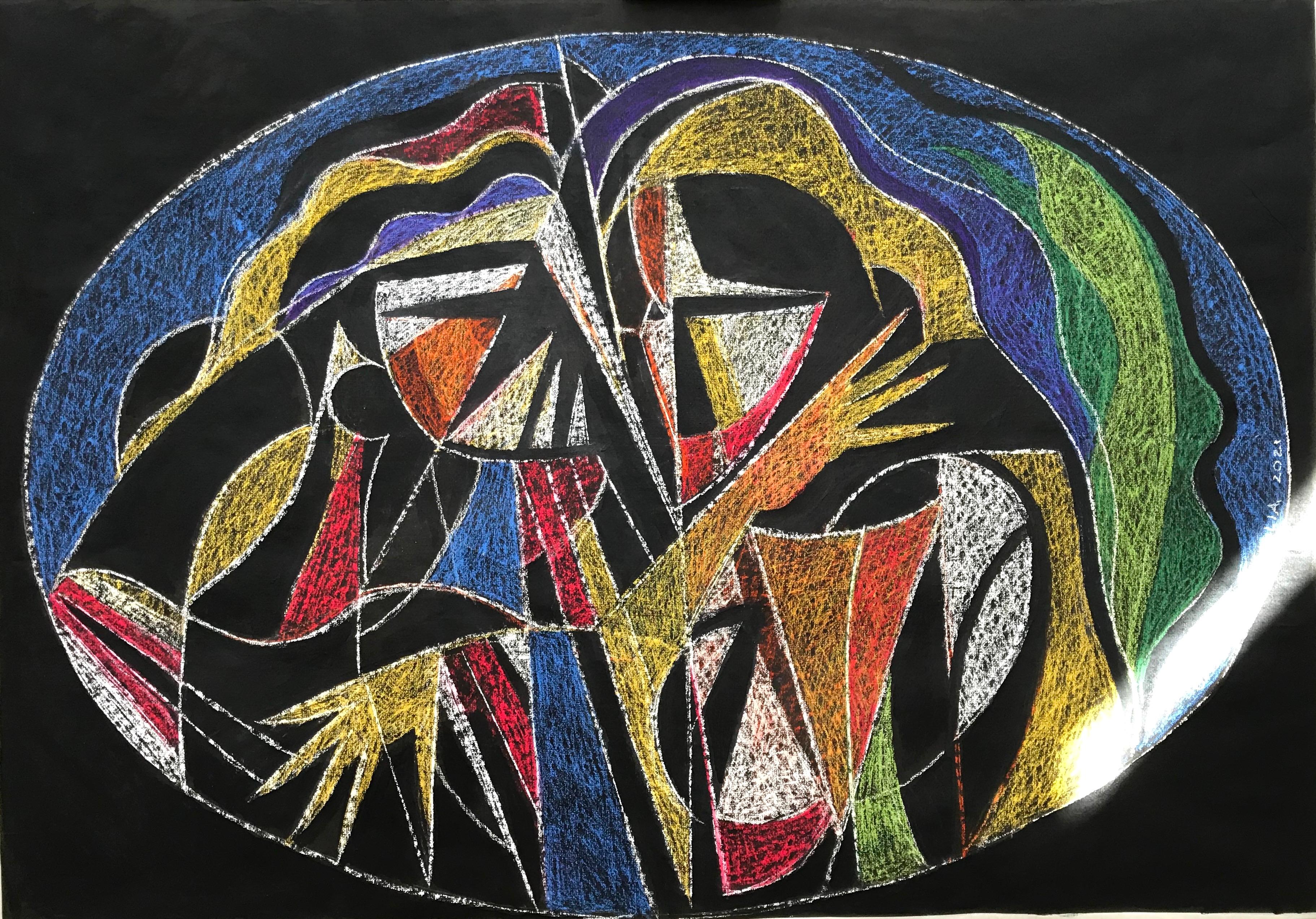 Precioso pastel sobre alquitrán de estilo cubista "Embrujada" del famoso Impiglia