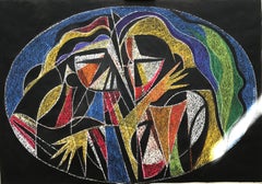 Schönes Pastellgemälde im kubistischen Stil auf Teer „Bewitched“ des berühmten Impiglia