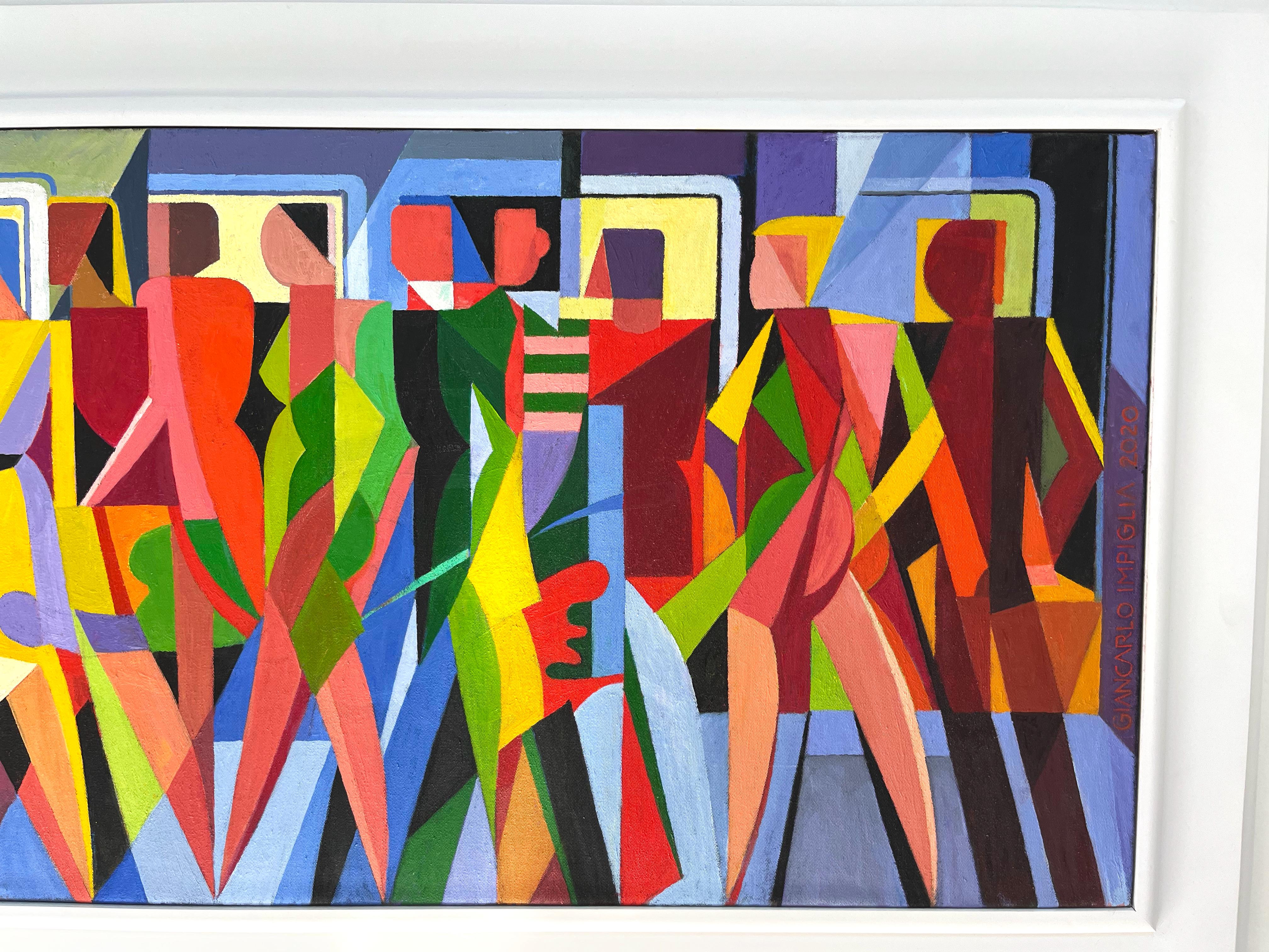 Ikonisches Werk im kubistischen Stil „Catch the Train“ des weltbekannten Giancarlo Impiglia im Angebot 1