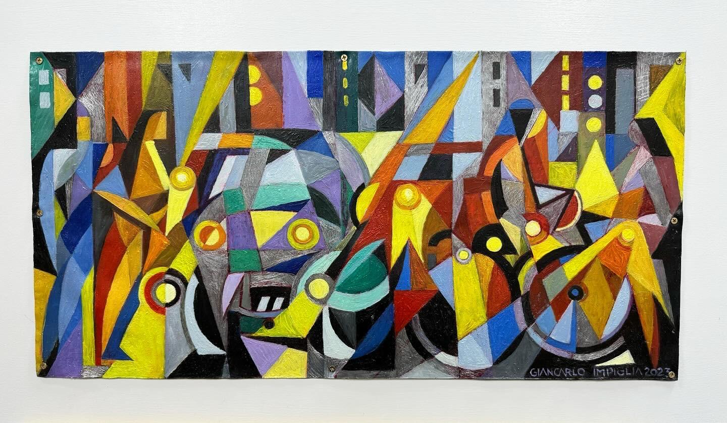 A vibrant work on lead by the indelible Giancarlo Impiglia. 

Born in Rome, Impiglia moved to New York in the 70s, where he established a signature style on the shoulders of Futurism and Cubism, his technical skill underpinning his eclecticism and