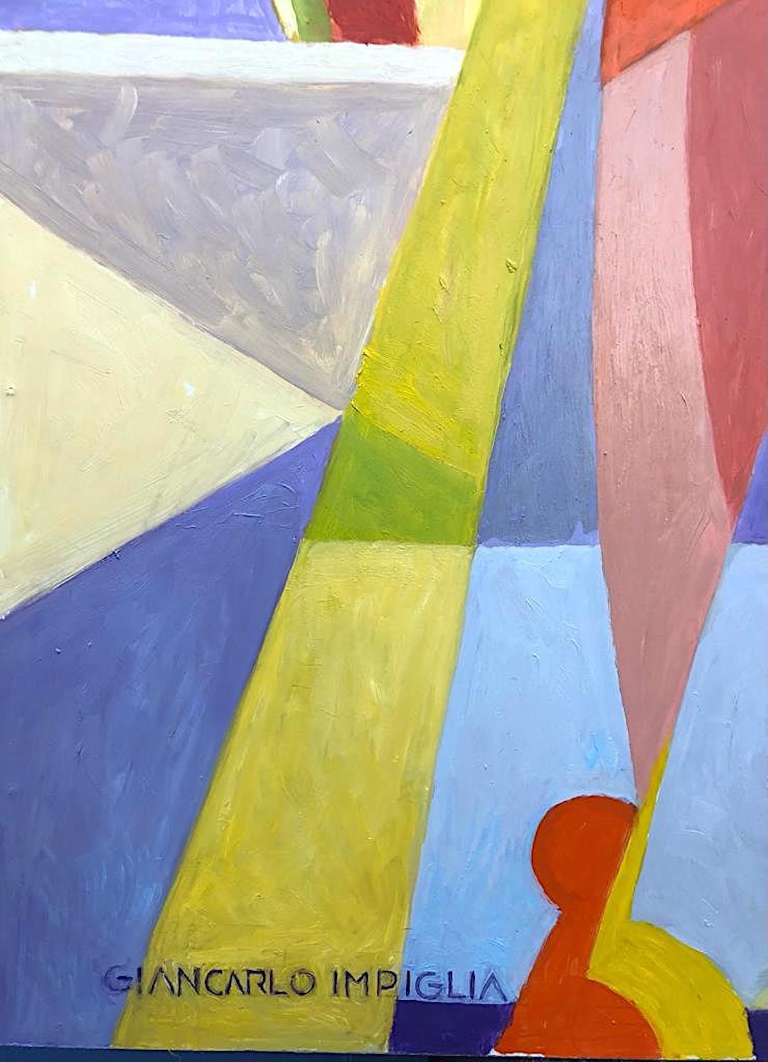 Schönes Ölgemälde im kubistischen Stil „A Day in the Sun“ von Impiglia – Painting von Giancarlo Impiglia