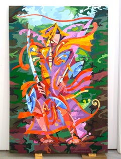 Figurative acrylic painting, geometric cubist work "Hidden Soldier"