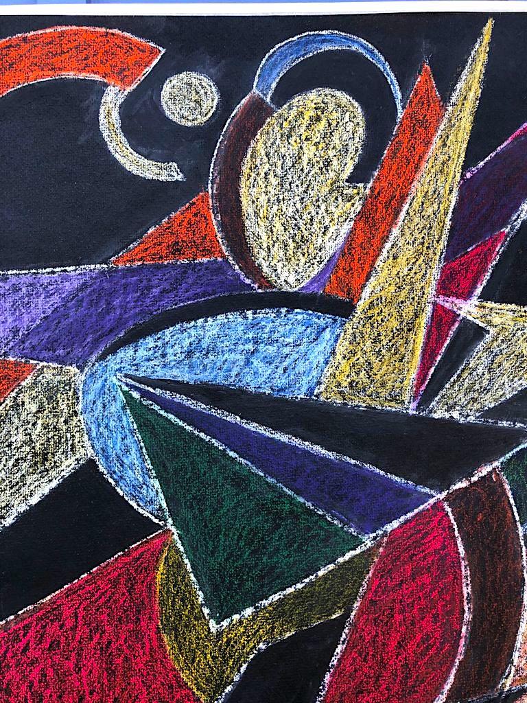 Dynamischer kubistischer Stil Acryl und Pastell „ Finding Your Rhythm“ auf Teer – Painting von Giancarlo Impiglia