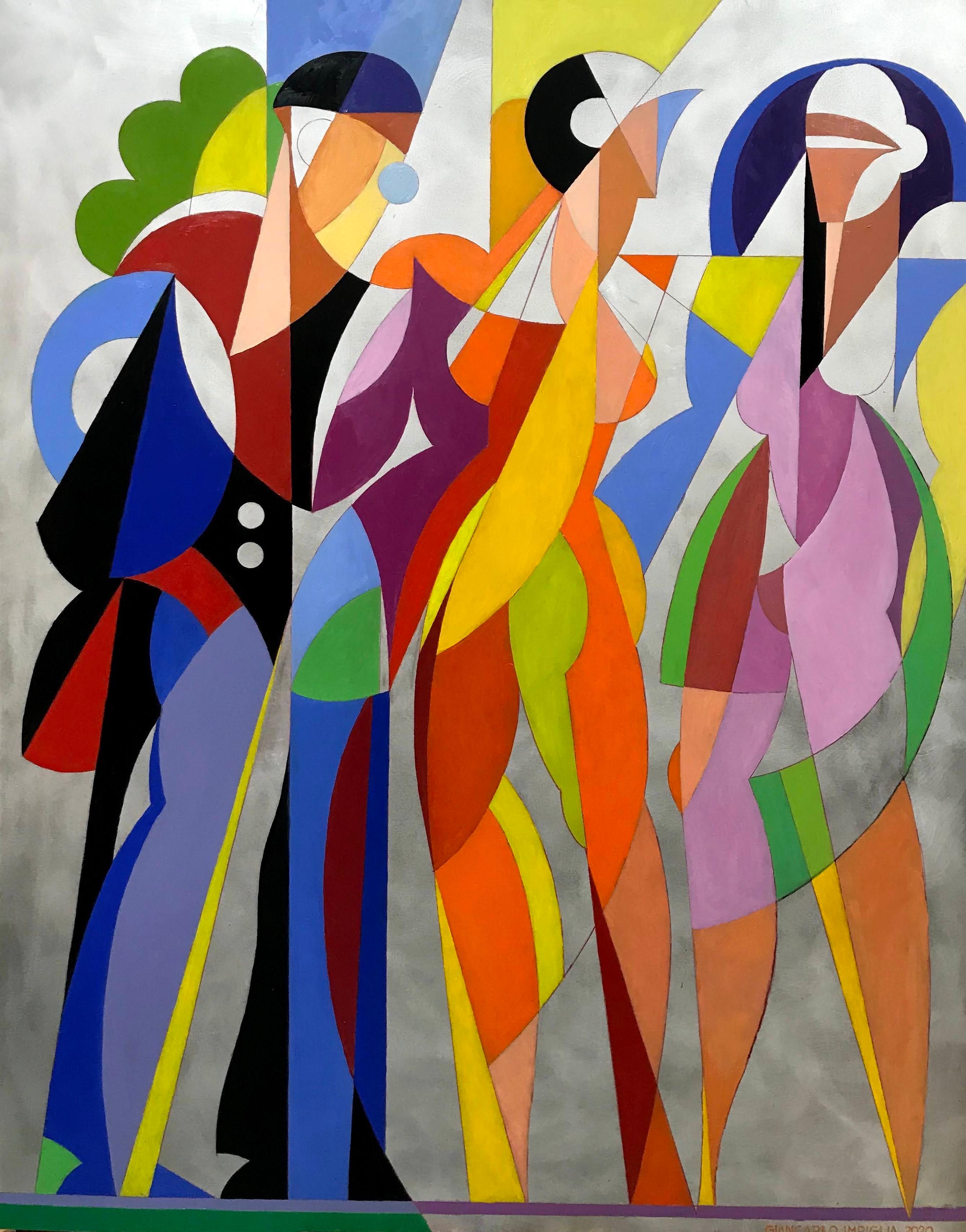 Giancarlo Impiglia Abstract Painting - Figurative, pop art oil painting, "Fortuitous Encounters"