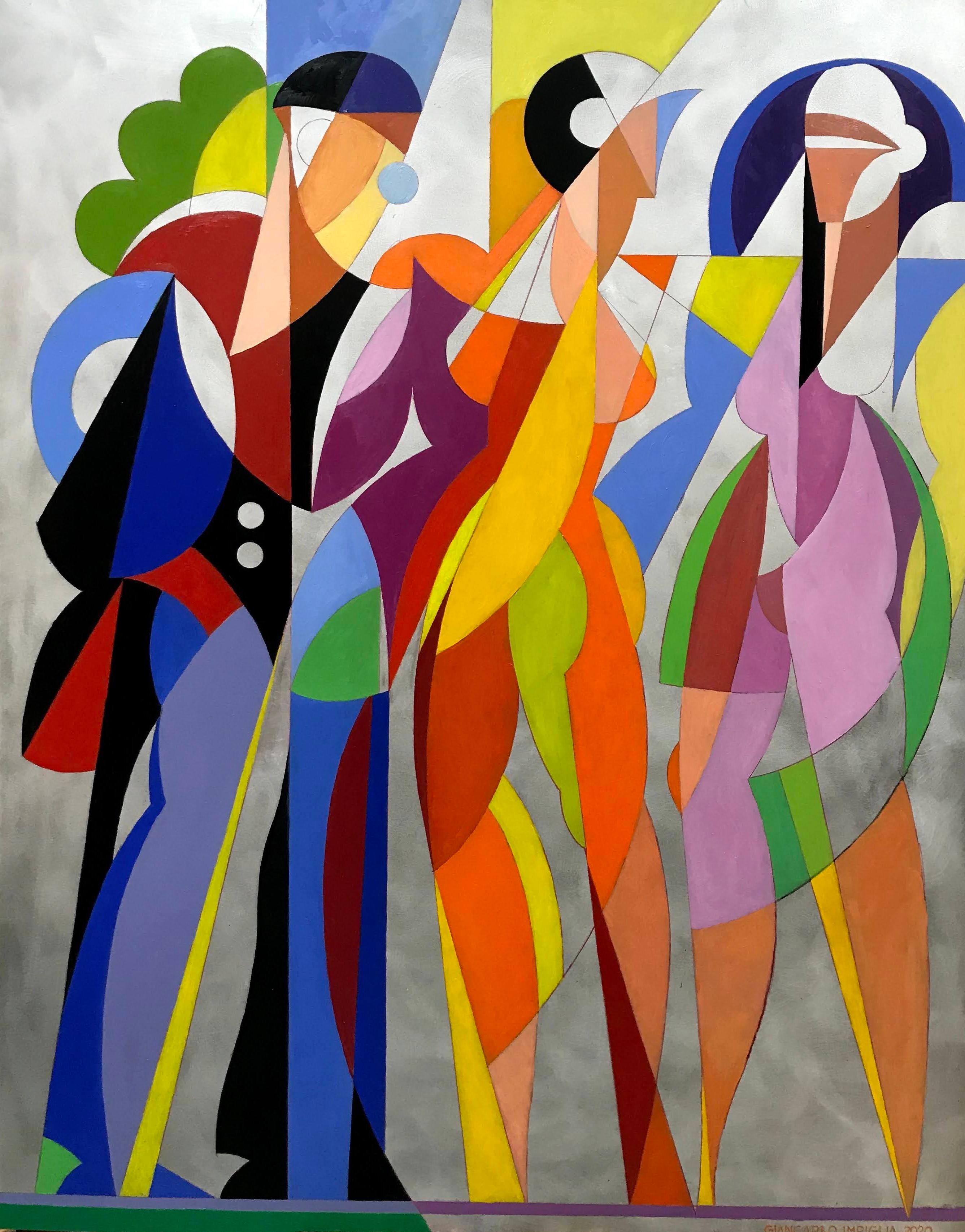 Abstract Painting de Giancarlo Impiglia - Pintura al óleo figurativa, pop art, "Encuentros fortuitos"