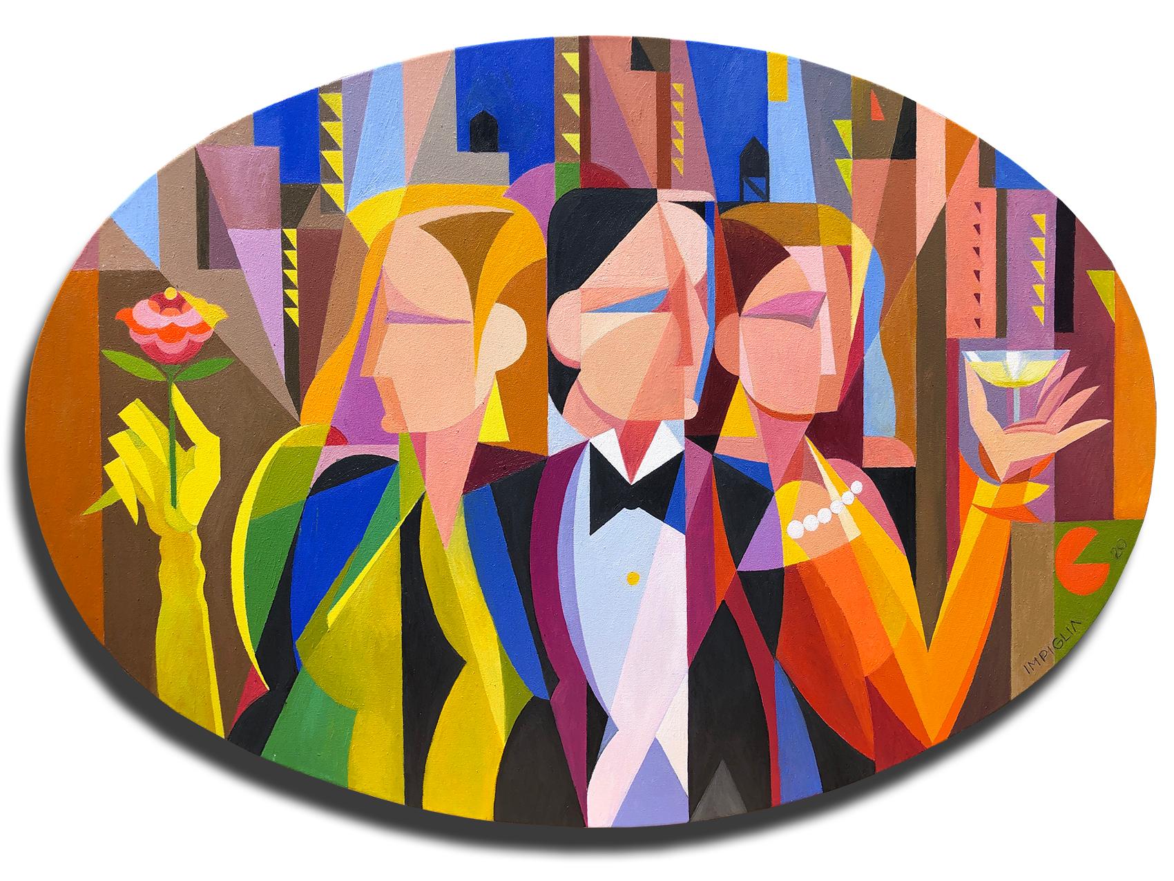Figurative Painting de Giancarlo Impiglia - Sociedad fragmentada, 2020, óleo sobre lienzo oval de 34x48