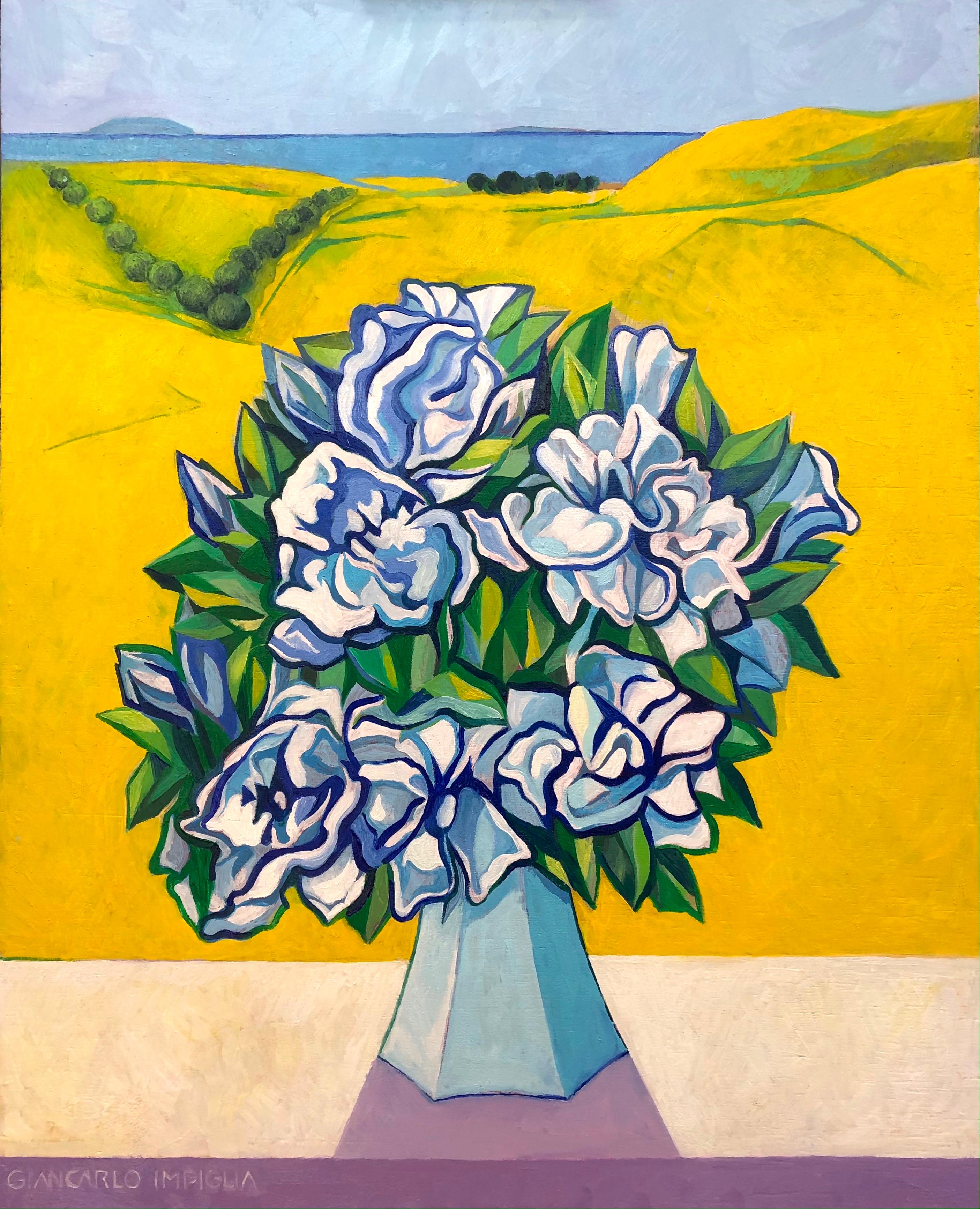 Giancarlo Impiglia Still-Life Painting - Contemporary Italian landscape still life, flower painting "Gardenias"