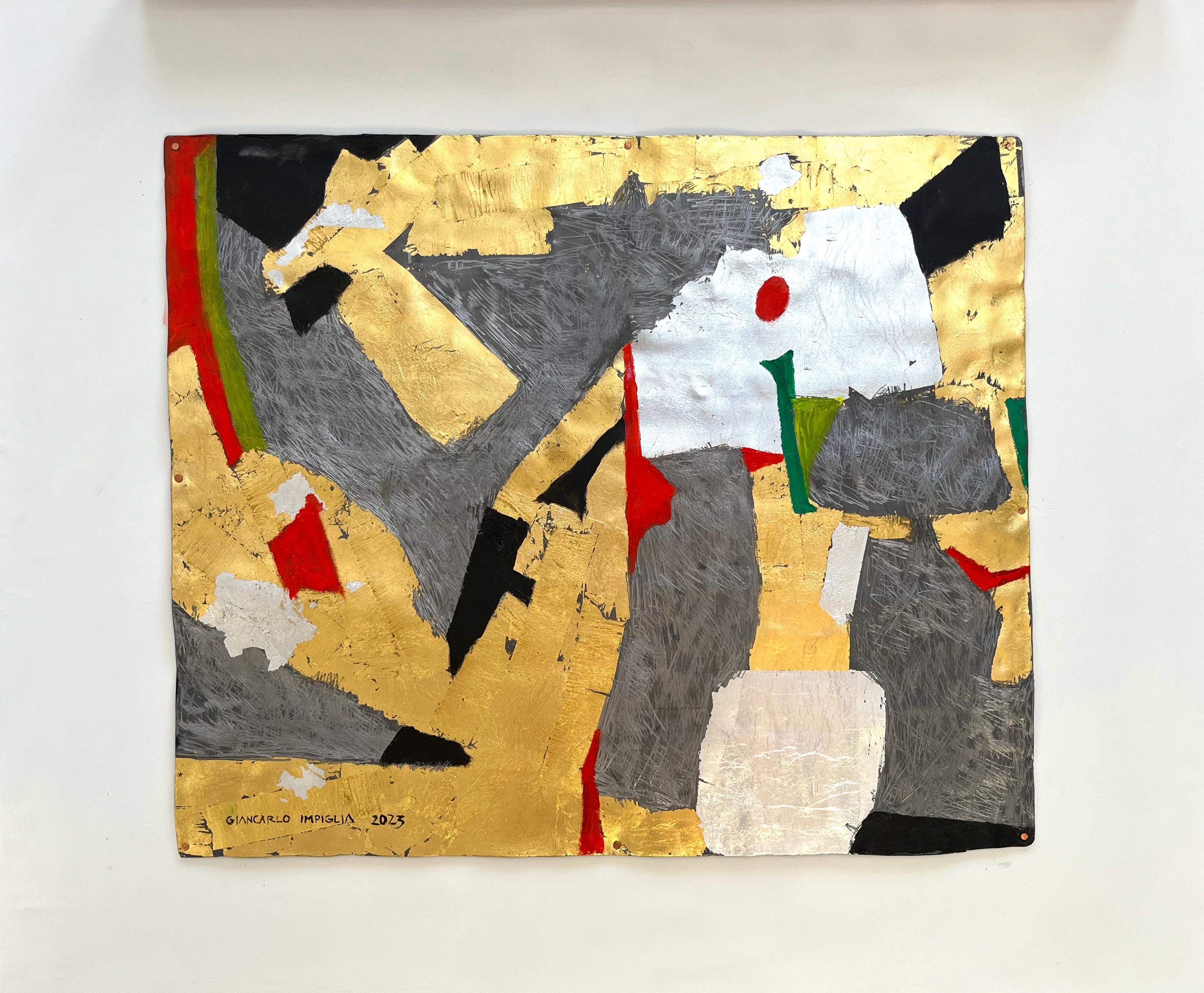 Abstract Painting Giancarlo Impiglia - Œuvre abstraite rare « Or, argent et plomb 1 » d' Impiglia