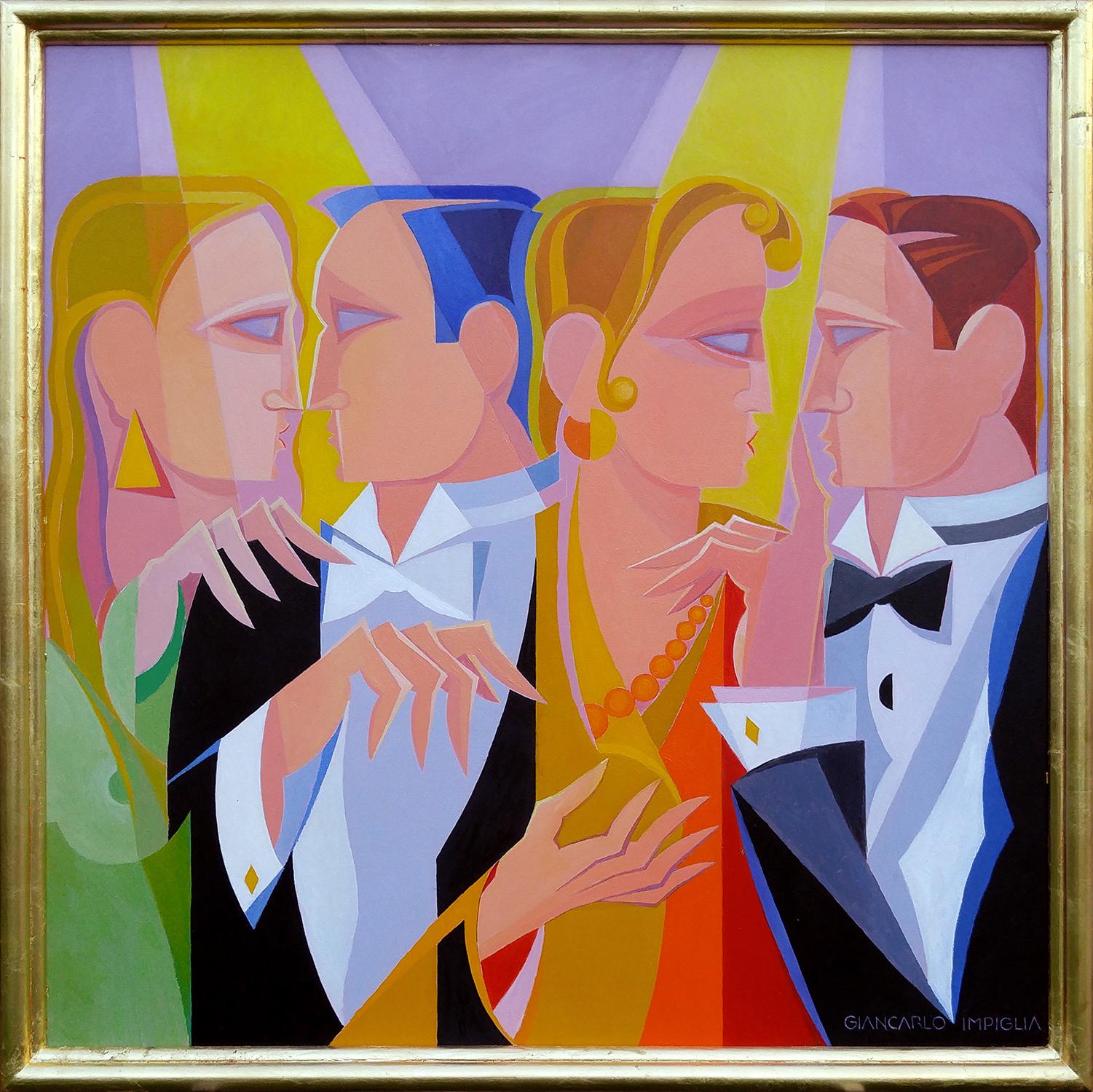 Giancarlo Impiglia Figurative Painting - Gossip,  40x40"  Oil on Panel,