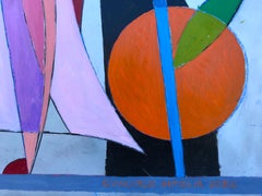 Pittura a olio contemporanea geometrica, cubista e figurativa, "Giochi interrotti".