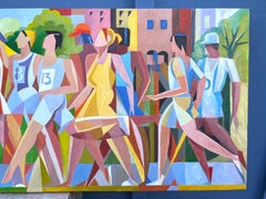 Dynamic cubist style oil painting "Marathon" runners and Olympics