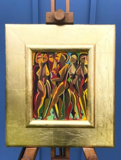 Geometric, figurative, cubist oil painting, "Nudes"
