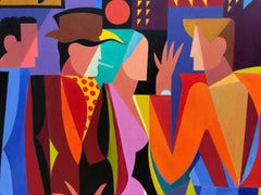 Clásico óleo escaneado de Nueva York "De camino a alguna parte"