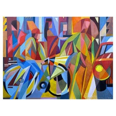 Original Impiglia painting, acrylic on canvas, "Dynamism of a bicycle."