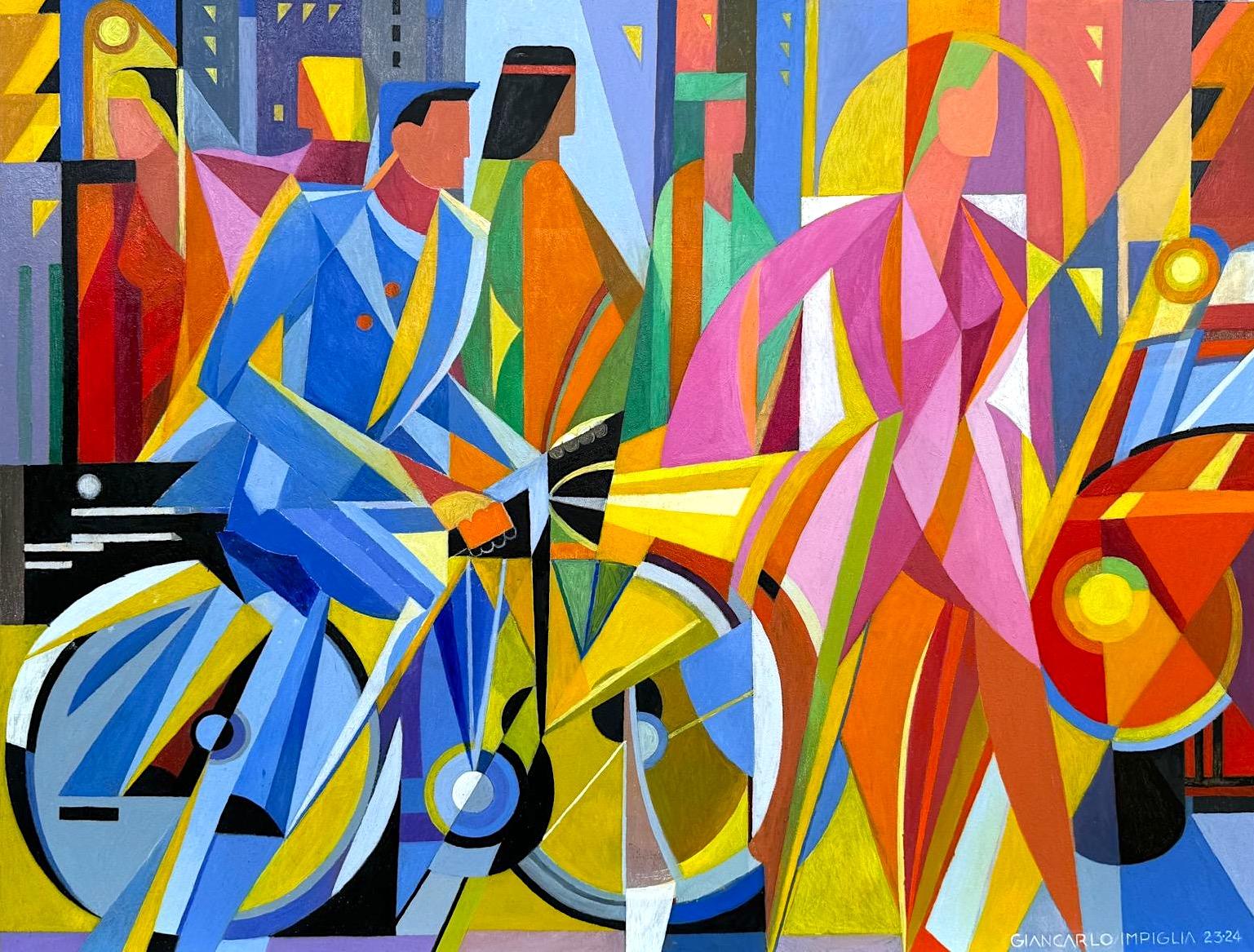 Abstract Painting de Giancarlo Impiglia - Cuadro original de Impiglia, acrílico sobre lienzo, "Dinamismo de una bicicleta".