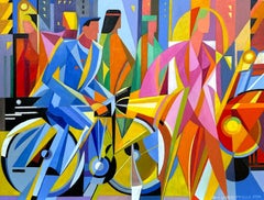 Original Impiglia painting, acrylic on canvas, "Dynamism of a bicycle."