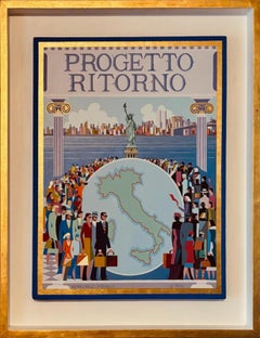 Progetto Ritorno, Art Deco Acrylic Painting on Canvas by Giancarlo Impiglia