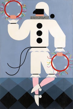 Pulcinella, peinture à l'huile originale Art déco de Giancarlo Impiglia
