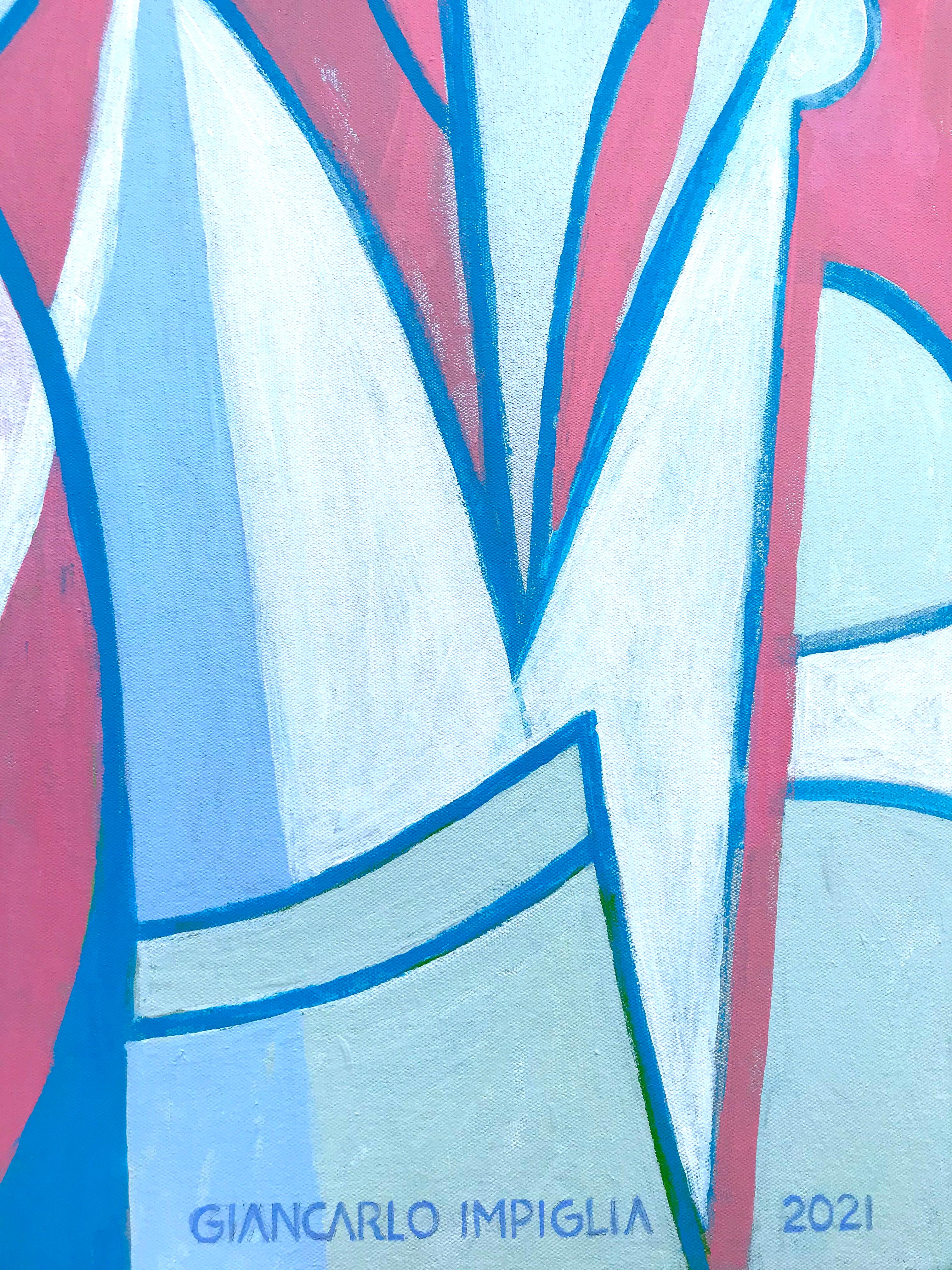 Schönes Acryl und Öl auf Leinwand „ Schimmernde Figuren“ von Impiglia (Blau), Abstract Painting, von Giancarlo Impiglia