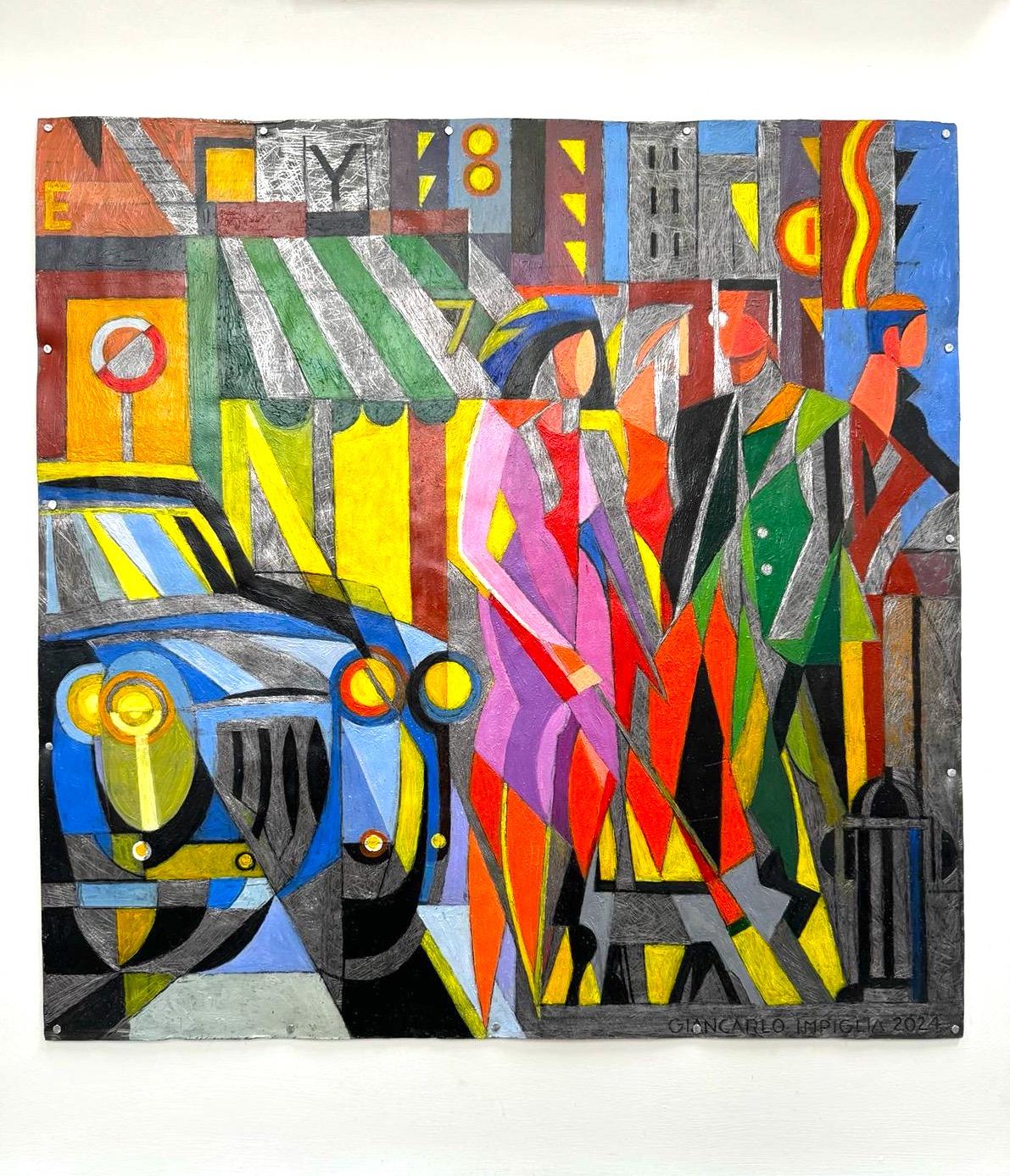 A new work by the indelible Giancarlo Impiglia. 

Born in Rome, Impiglia moved to New York in the 70s, where he established a signature style on the shoulders of Futurism and Cubism, his technical skill underpinning his eclecticism and allowing him