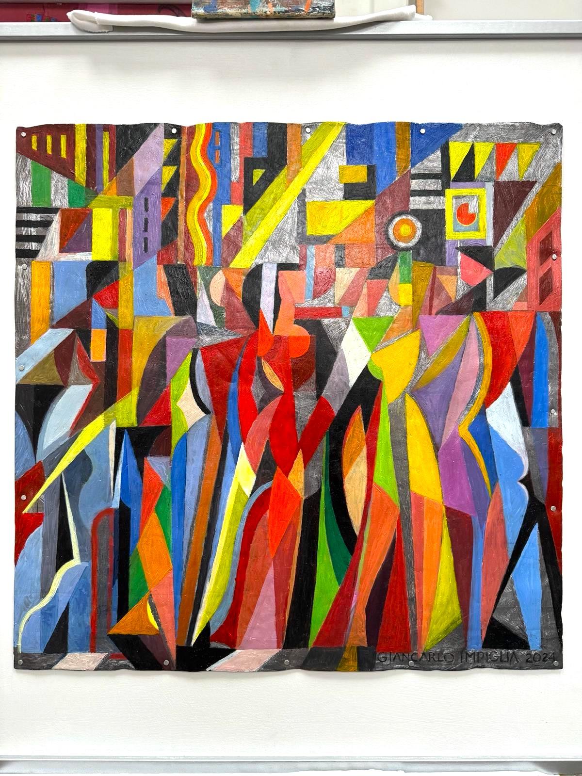 A new work by the indelible Giancarlo Impiglia. 

Born in Rome, Impiglia moved to New York in the 70s, where he established a signature style on the shoulders of Futurism and Cubism, his technical skill underpinning his eclecticism and allowing him