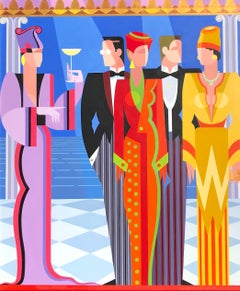 Iconic acrylic on wood by Impiglia, "Three Ladies and Two Gentlemen"