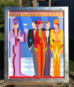 acrylique emblématique sur bois d' Impiglia, « Trois dames et deux hommes »