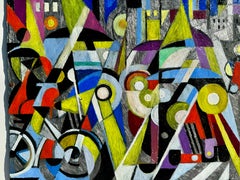 Opera d'arte moderna, cubista, in metallo, art deco "Traffic"