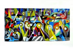 Modern art, cubist, metal, art deco work "Traffic" 