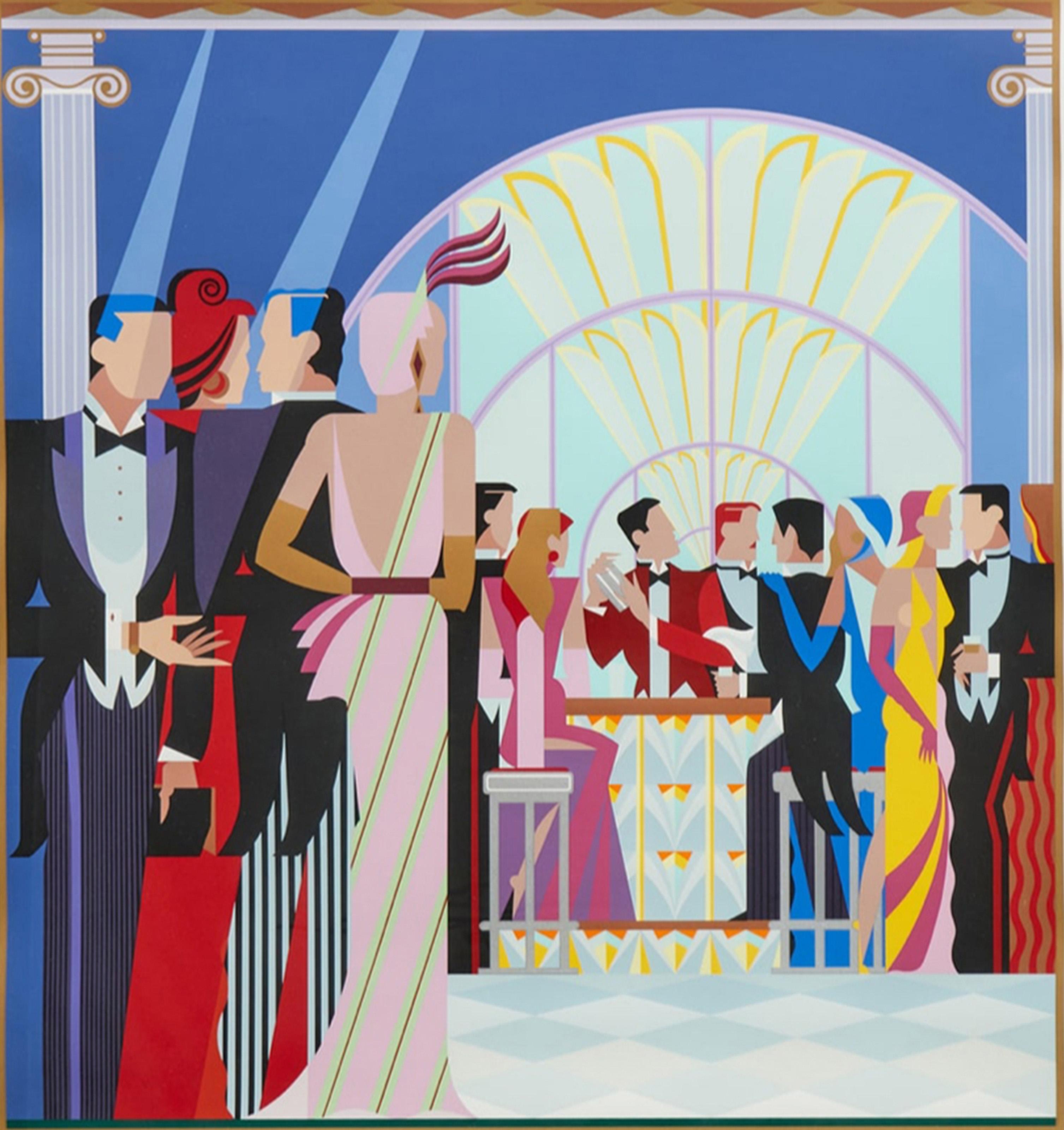 Al bar, serigrafia Art Deco di Giancarlo Impiglia in vendita 1