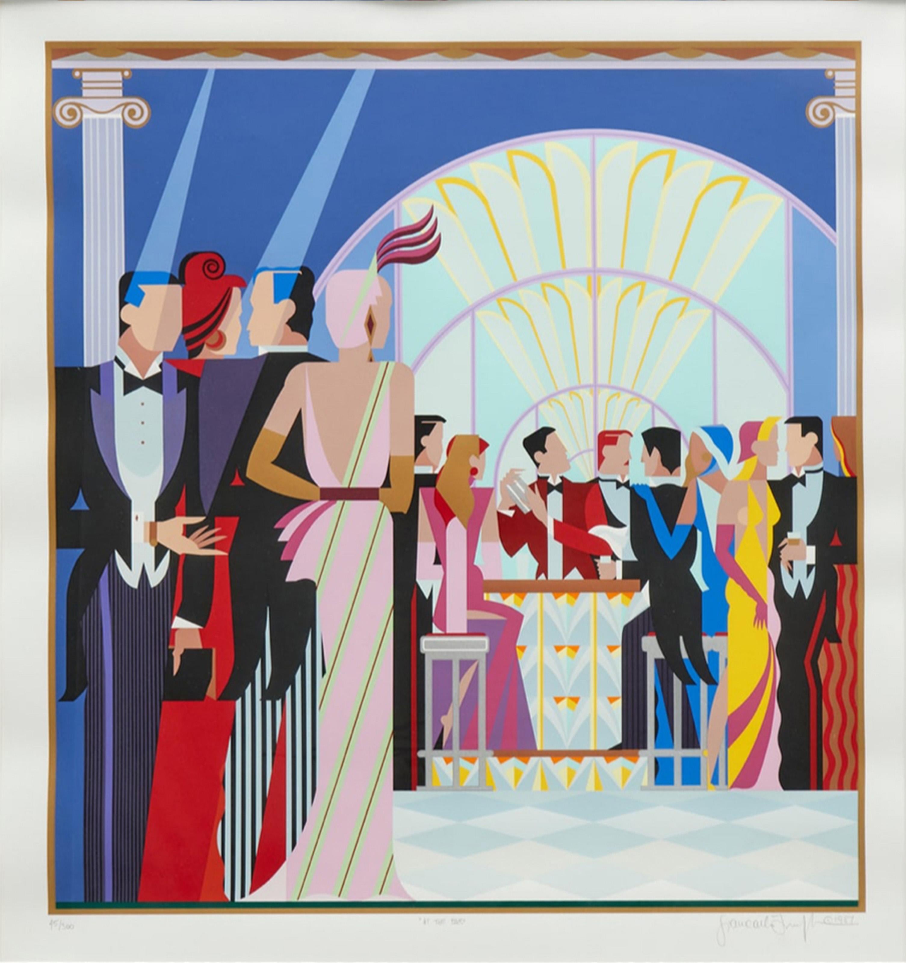 Giancarlo Impiglia, italiano/americano (1940 - ) - Al bar, Anno:  1987, Medio:  Serigrafia, firmata, numerata e titolata a matita, Edizione:  45/300, Dimensioni:  30.25 x 28 in. (76.84 x 71.12 cm)