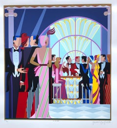 Rare Impiglia art deco serigraph "At the Bar" from Cafe Society 
