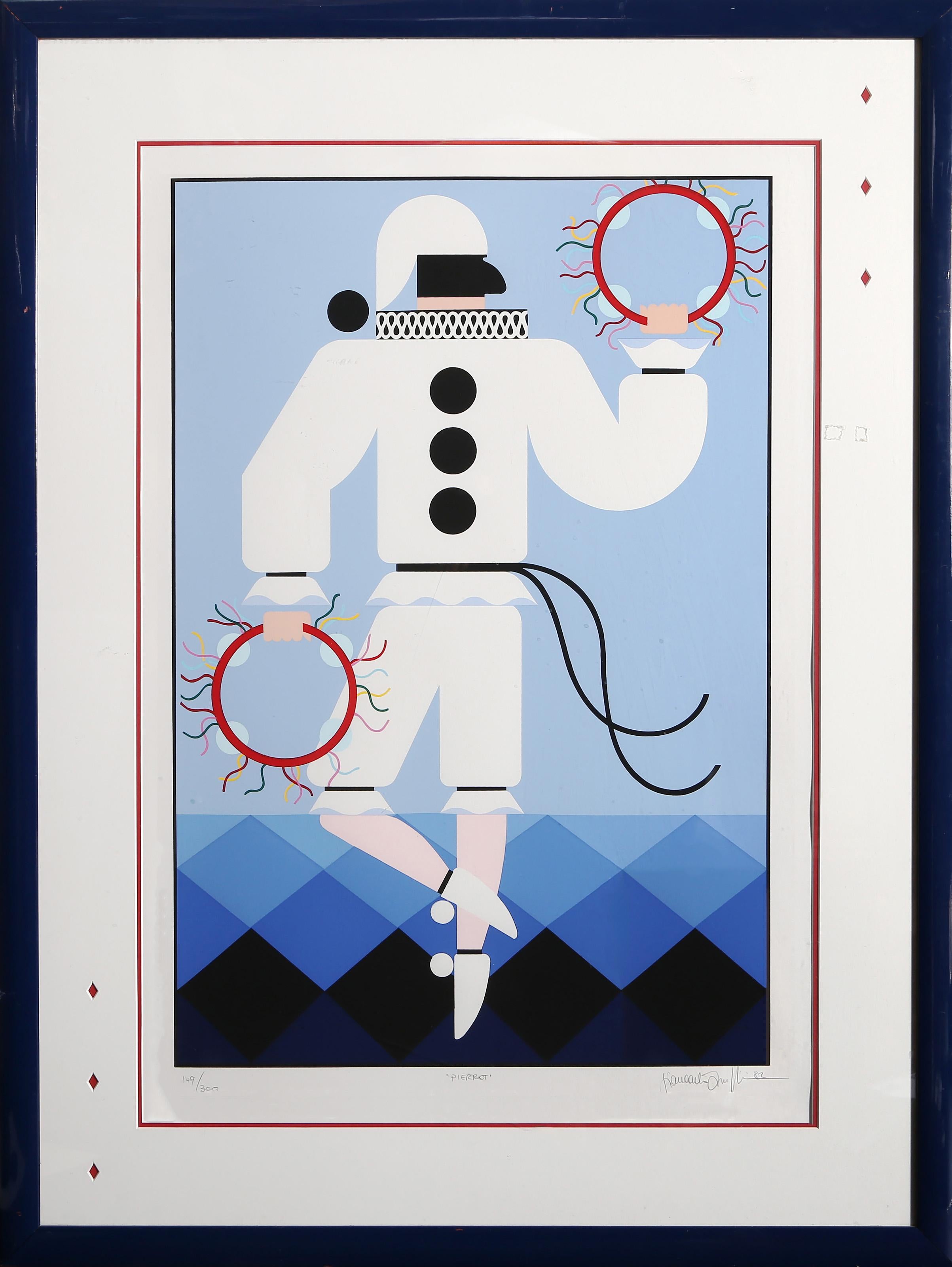 Giancarlo Impiglia, Italian/American (1940 - ) - Pierrot, Year:  1982, Medium:  Screenprint, signed, numbered, titled and dated in pencil, Edition:  149/300, Image Size:  29.25 x 19.5 inches, Size:  37 x 27 in. (93.98 x 68.58 cm), Frame Size:  41.5
