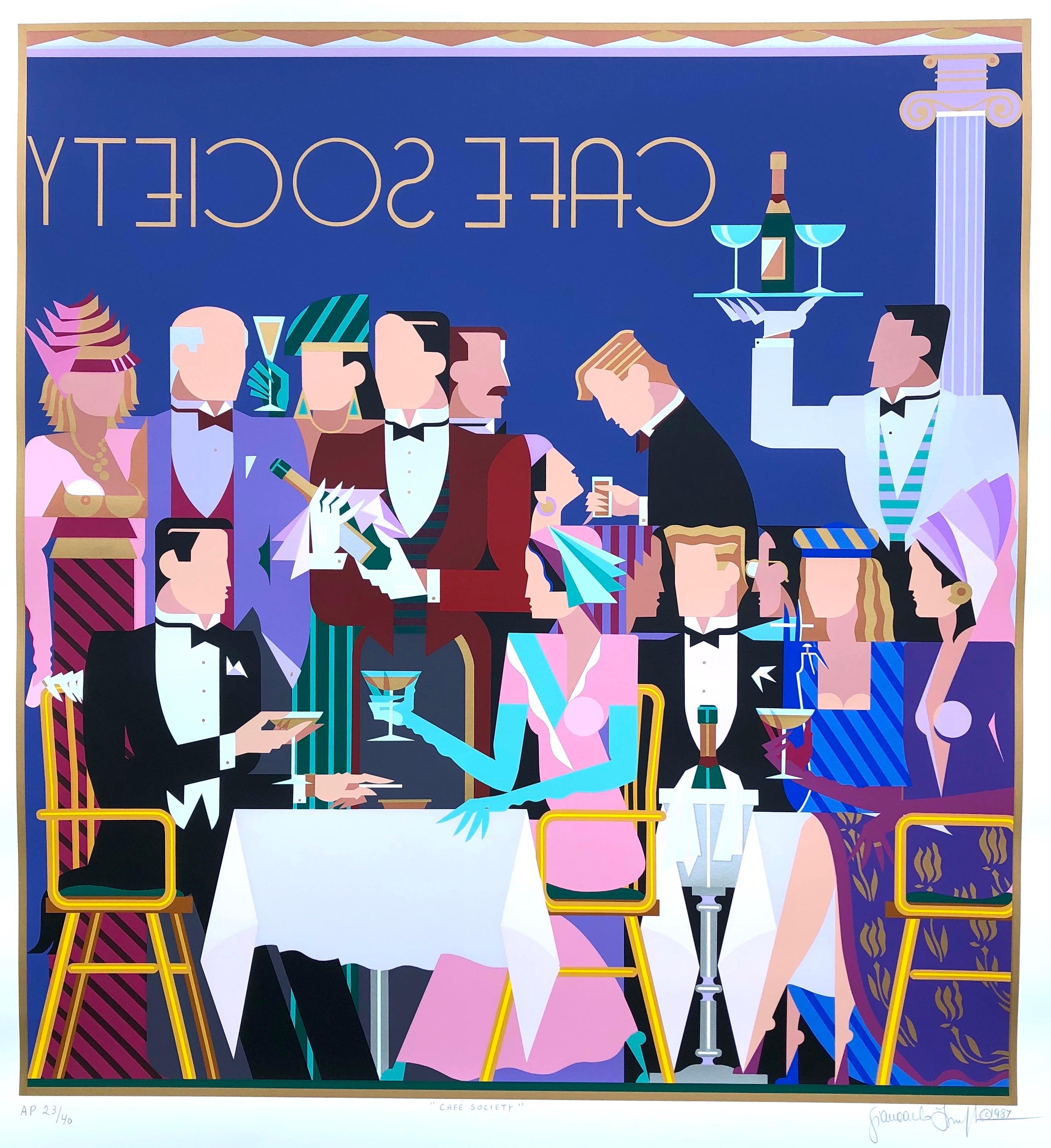 Giancarlo Impiglia Figurative Print - Famous rare serigraph "Cafe Society" from the Cafe Society series