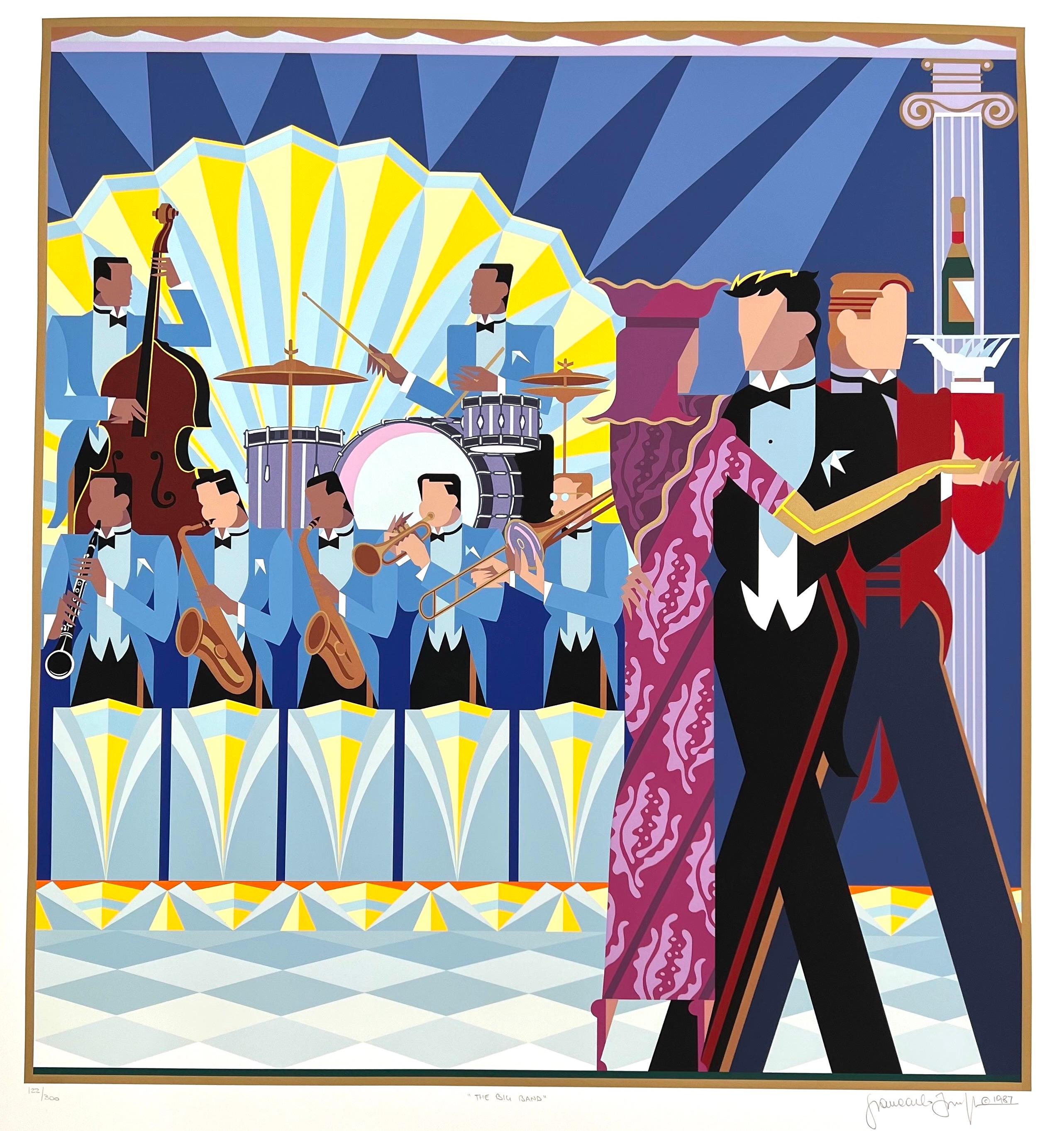 Giancarlo Impiglia Figurative Print - Rare serigraph "The Big Band" from the Cafe Society series